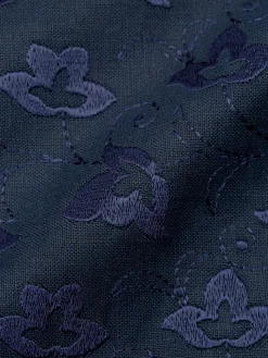 Favourbrook Navy Sweet Pea Linen Single Breasted 6 Button Waistcoat- Waistcoats | Single Breasted Waistcoats
