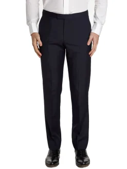 Favourbrook Navy Tonic Mohair Wool Flat Front Trouser- Trousers