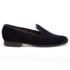 Favourbrook Navy Velvet Cotton & Leather Slippers- Slippers
