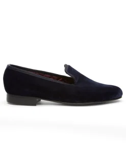 Favourbrook Navy Velvet Cotton & Leather Slippers- Slippers