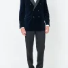 Favourbrook Navy Velvet Cotton Double Breasted Dinner Jacket- Occasionwear | Velvet Jackets
