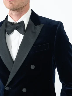 Favourbrook Navy Velvet Cotton Double Breasted Dinner Jacket- Occasionwear | Velvet Jackets