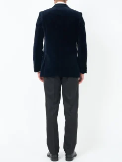 Favourbrook Navy Velvet Cotton Double Breasted Dinner Jacket- Occasionwear | Velvet Jackets