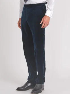 Favourbrook Navy Velvet Cotton Flat Front Dress Trouser- Trousers