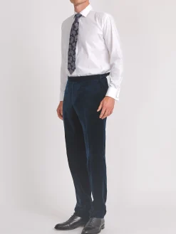 Favourbrook Navy Velvet Cotton Flat Front Dress Trouser- Trousers