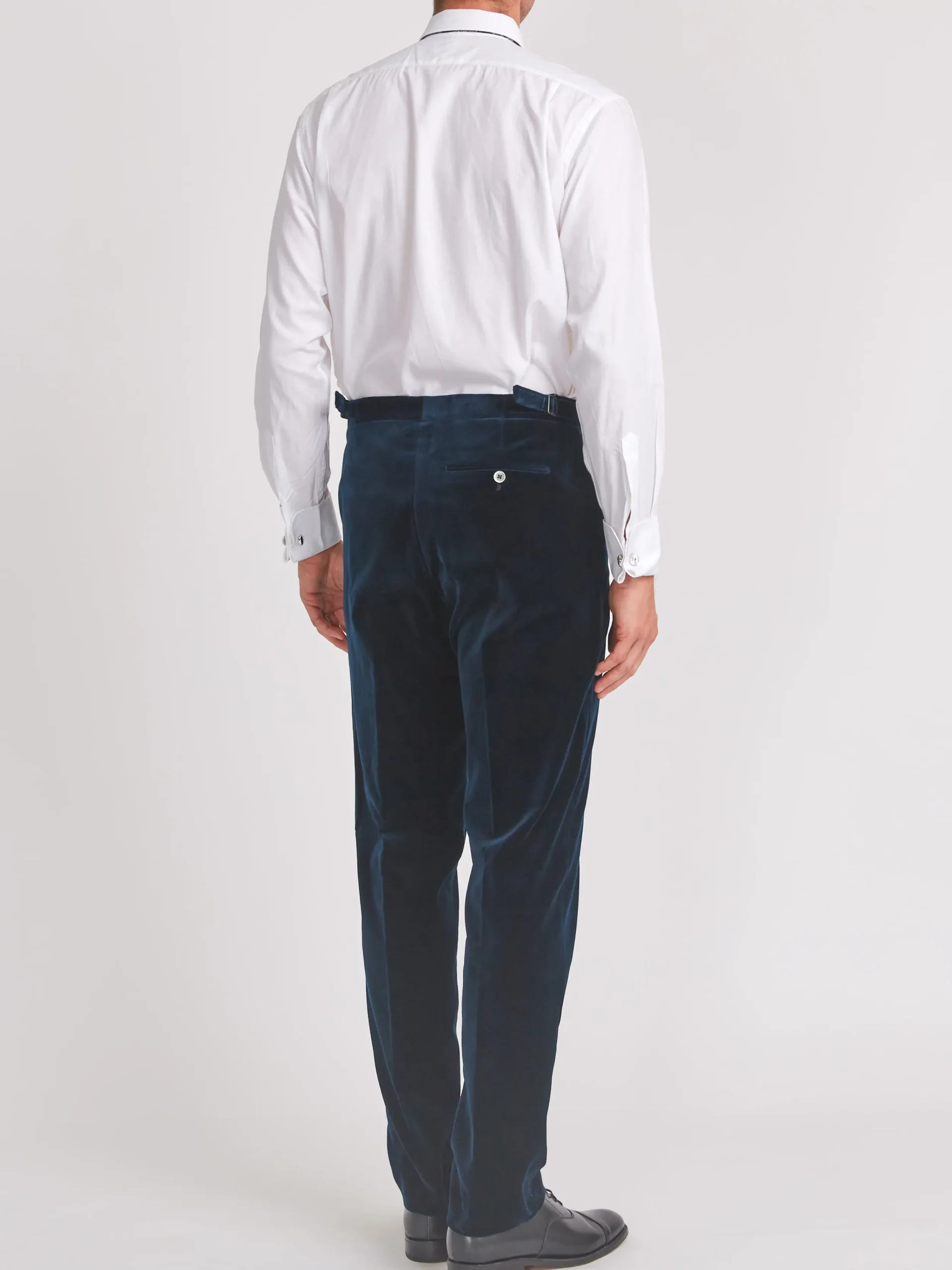 Favourbrook Navy Velvet Cotton Flat Front Dress Trouser- Trousers