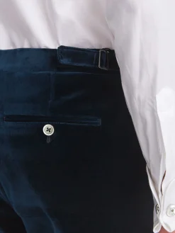 Favourbrook Navy Velvet Cotton Flat Front Dress Trouser- Trousers