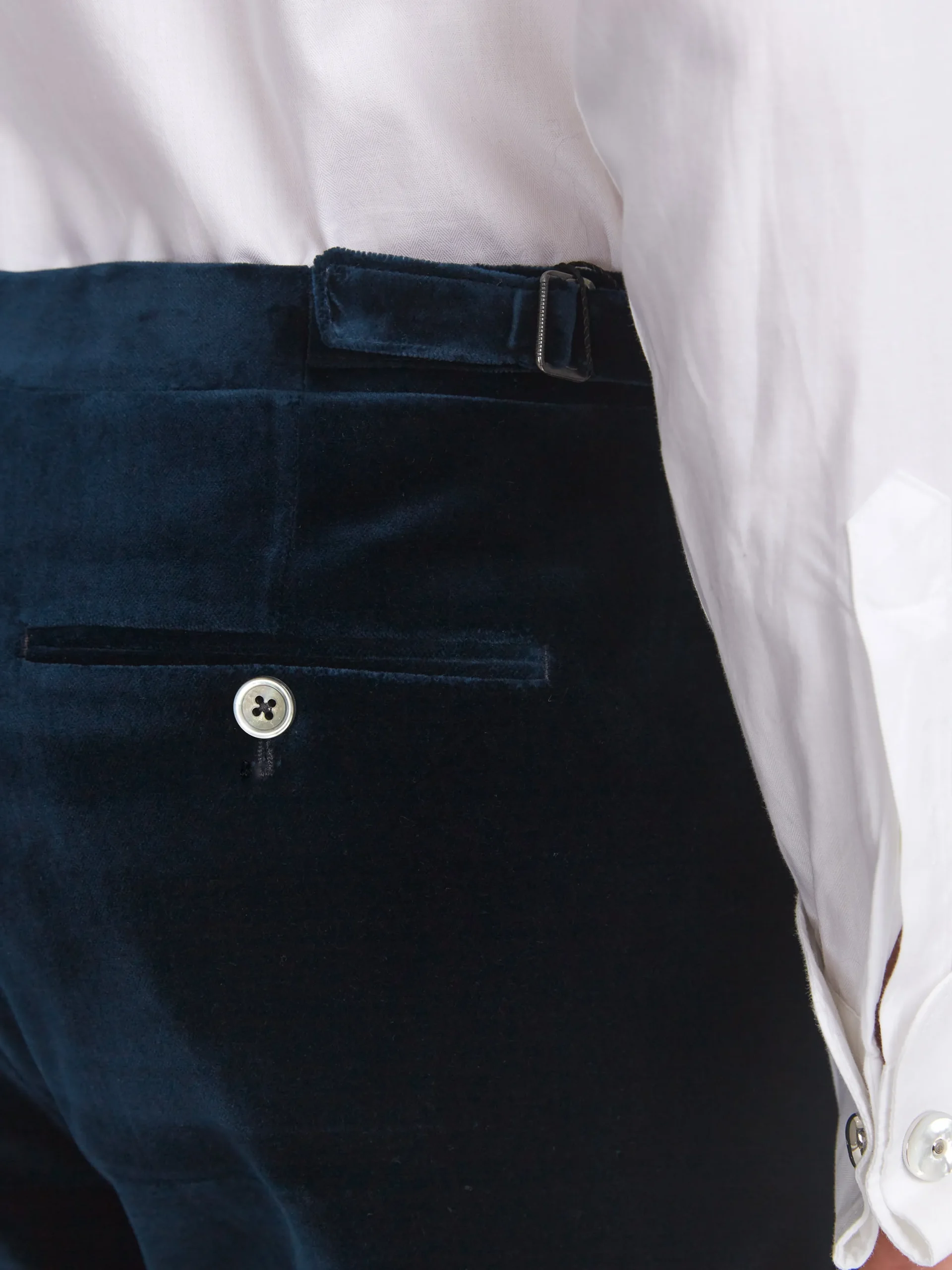 Favourbrook Navy Velvet Cotton Flat Front Dress Trouser- Trousers