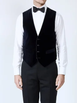 Favourbrook Navy Velvet Cotton Single Breasted 4 Button Piped Waistcoat- Eveningwear | Groomswear