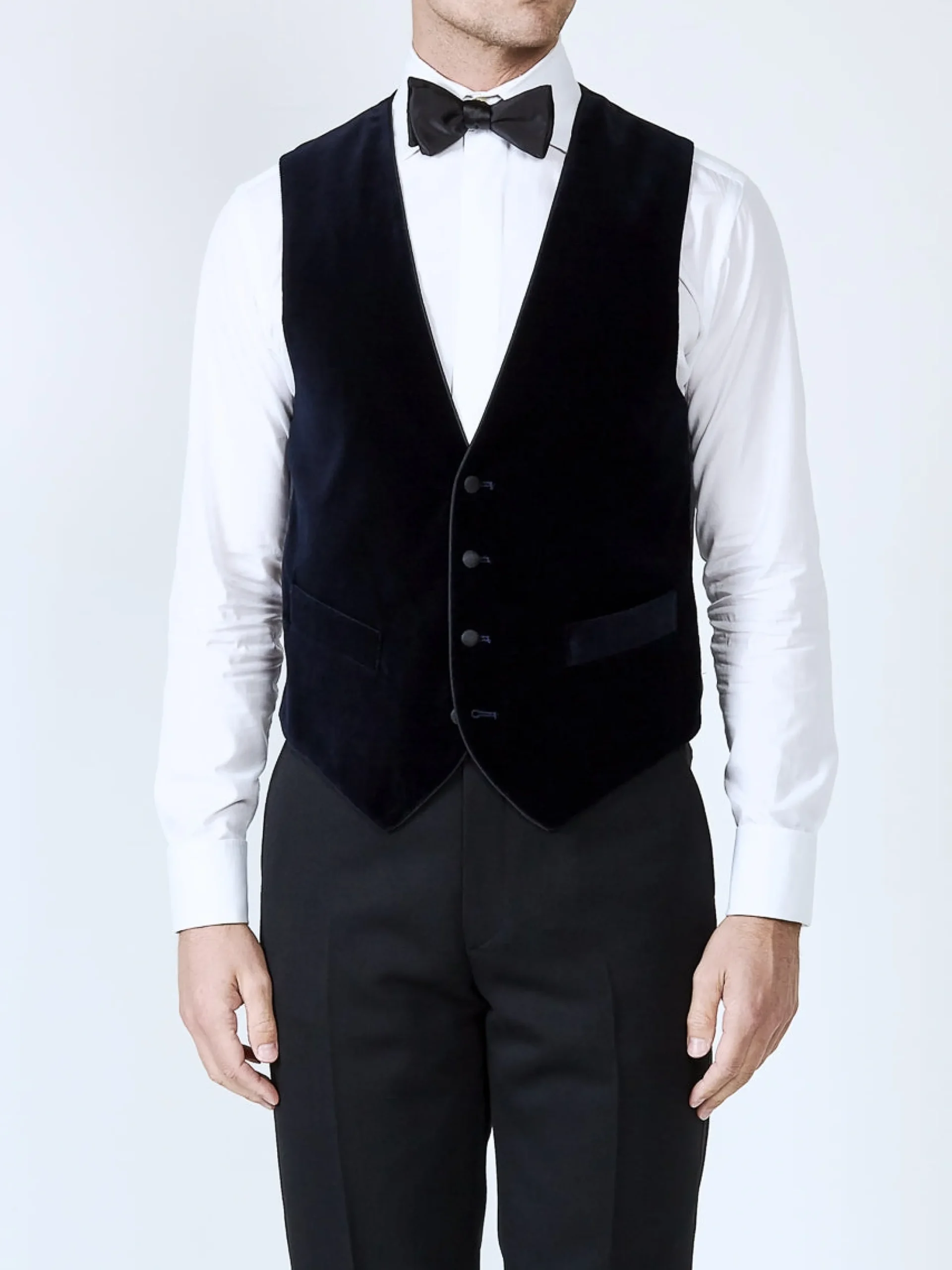 Favourbrook Navy Velvet Cotton Single Breasted 4 Button Piped Waistcoat- Eveningwear | Groomswear