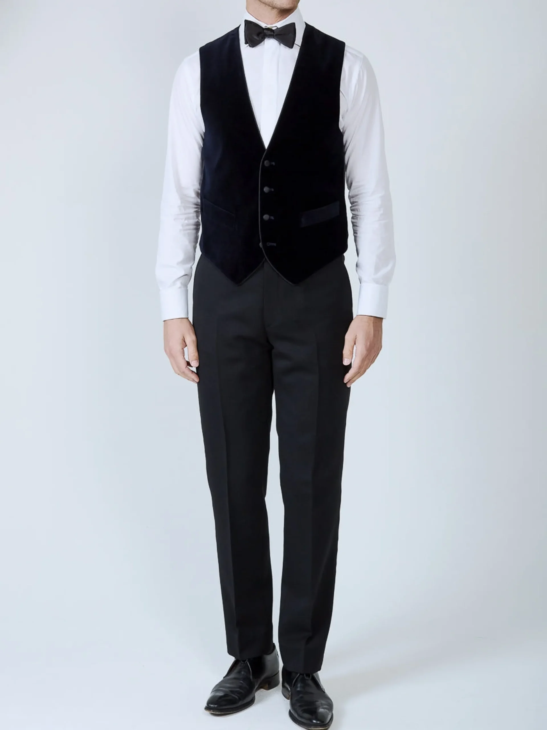 Favourbrook Navy Velvet Cotton Single Breasted 4 Button Piped Waistcoat- Eveningwear | Groomswear