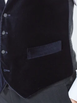 Favourbrook Navy Velvet Cotton Single Breasted 4 Button Piped Waistcoat- Eveningwear | Groomswear