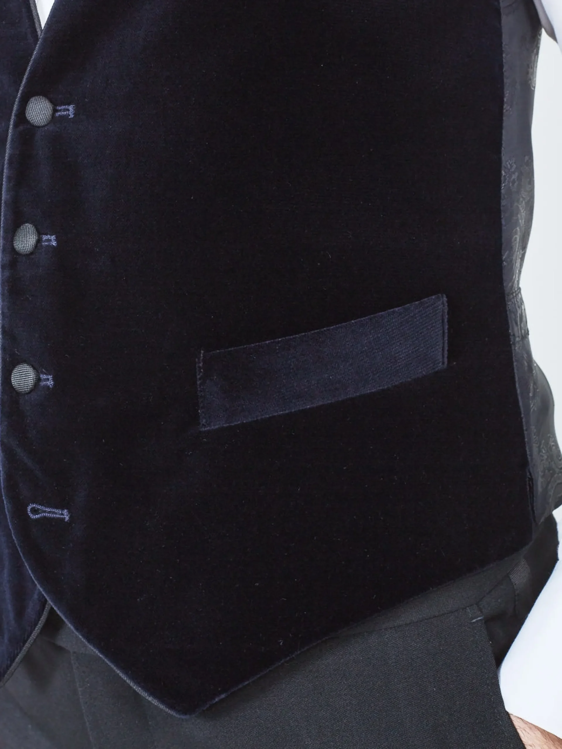 Favourbrook Navy Velvet Cotton Single Breasted 4 Button Piped Waistcoat- Eveningwear | Groomswear