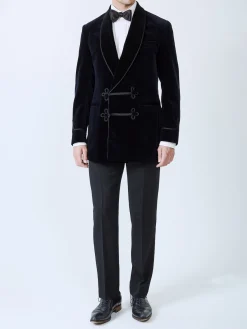 Favourbrook Navy Velvet Double Breasted Smoking Jacket- Eveningwear | Velvet Jackets