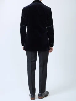 Favourbrook Navy Velvet Double Breasted Smoking Jacket- Eveningwear | Velvet Jackets