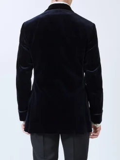 Favourbrook Navy Velvet Double Breasted Smoking Jacket- Eveningwear | Velvet Jackets