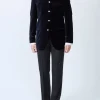Favourbrook Navy Velvet Nehru Jacket with Frogging on Sleeve- Nehru Jackets | Velvet Jackets
