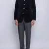 Favourbrook Navy Velvet Nehru Jacket Button Cuff- Velvet Jackets | Nehru Jackets
