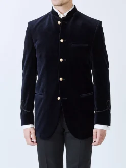 Favourbrook Navy Velvet Nehru Jacket with Frogging on Sleeve- Nehru Jackets | Velvet Jackets