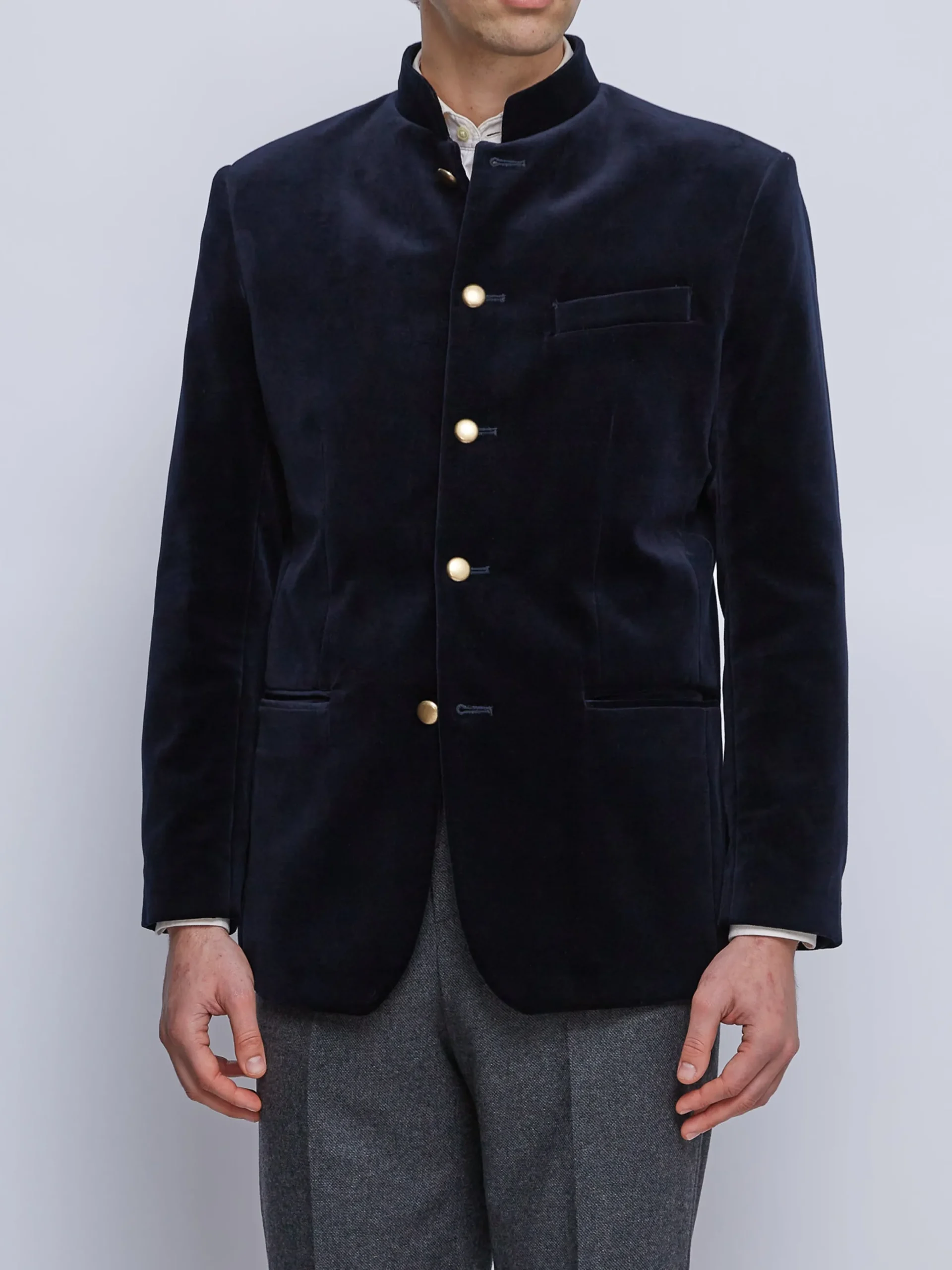 Favourbrook Navy Velvet Nehru Jacket Button Cuff- Velvet Jackets | Nehru Jackets