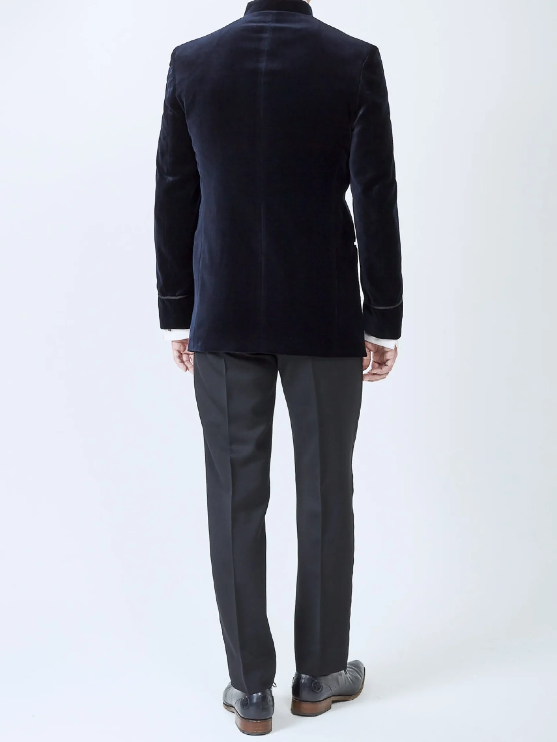 Favourbrook Navy Velvet Nehru Jacket with Frogging on Sleeve- Nehru Jackets | Velvet Jackets