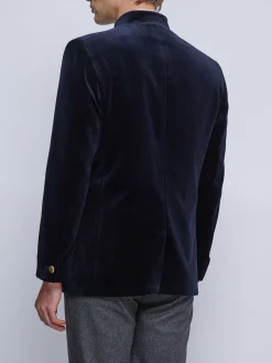 Favourbrook Navy Velvet Nehru Jacket Button Cuff- Velvet Jackets | Nehru Jackets