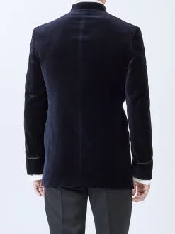 Favourbrook Navy Velvet Nehru Jacket with Frogging on Sleeve- Nehru Jackets | Velvet Jackets