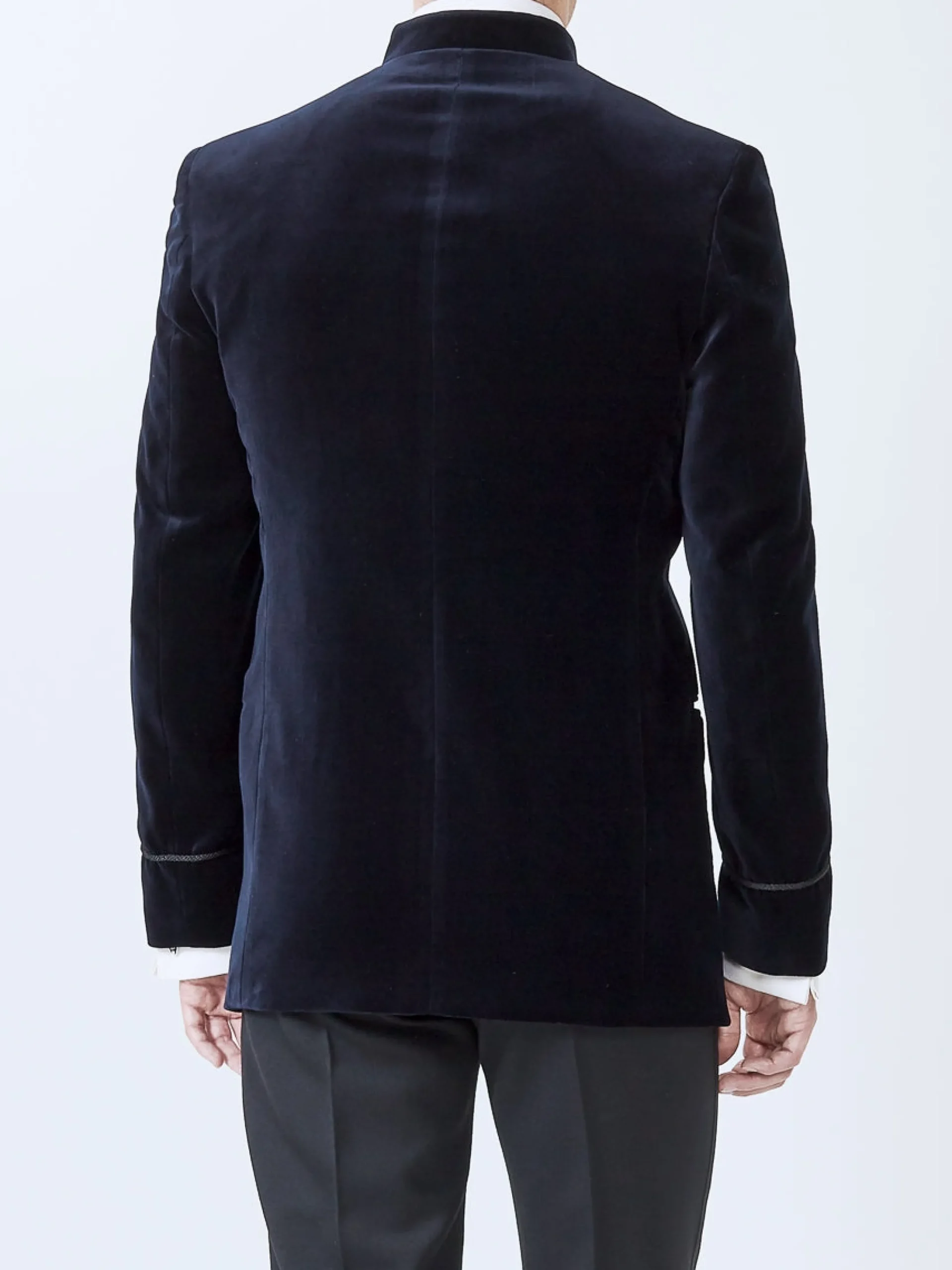 Favourbrook Navy Velvet Nehru Jacket with Frogging on Sleeve- Nehru Jackets | Velvet Jackets