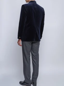 Favourbrook Navy Velvet Nehru Jacket Button Cuff- Velvet Jackets | Nehru Jackets