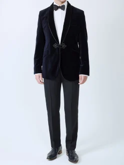 Favourbrook Navy Velvet Single Breasted Grosvenor Smoking Jacket- Eveningwear | Velvet Jackets