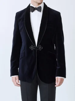 Favourbrook Navy Velvet Single Breasted Grosvenor Smoking Jacket- Eveningwear | Velvet Jackets