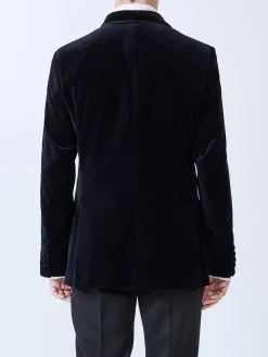 Favourbrook Navy Velvet Single Breasted Grosvenor Smoking Jacket- Eveningwear | Velvet Jackets