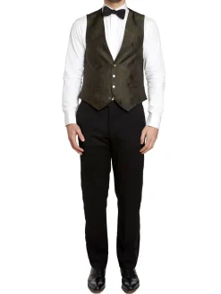 Favourbrook Olive Botanics Silk Single Breasted 4 Button Waistcoat- Waistcoats | Evening Waistcoats