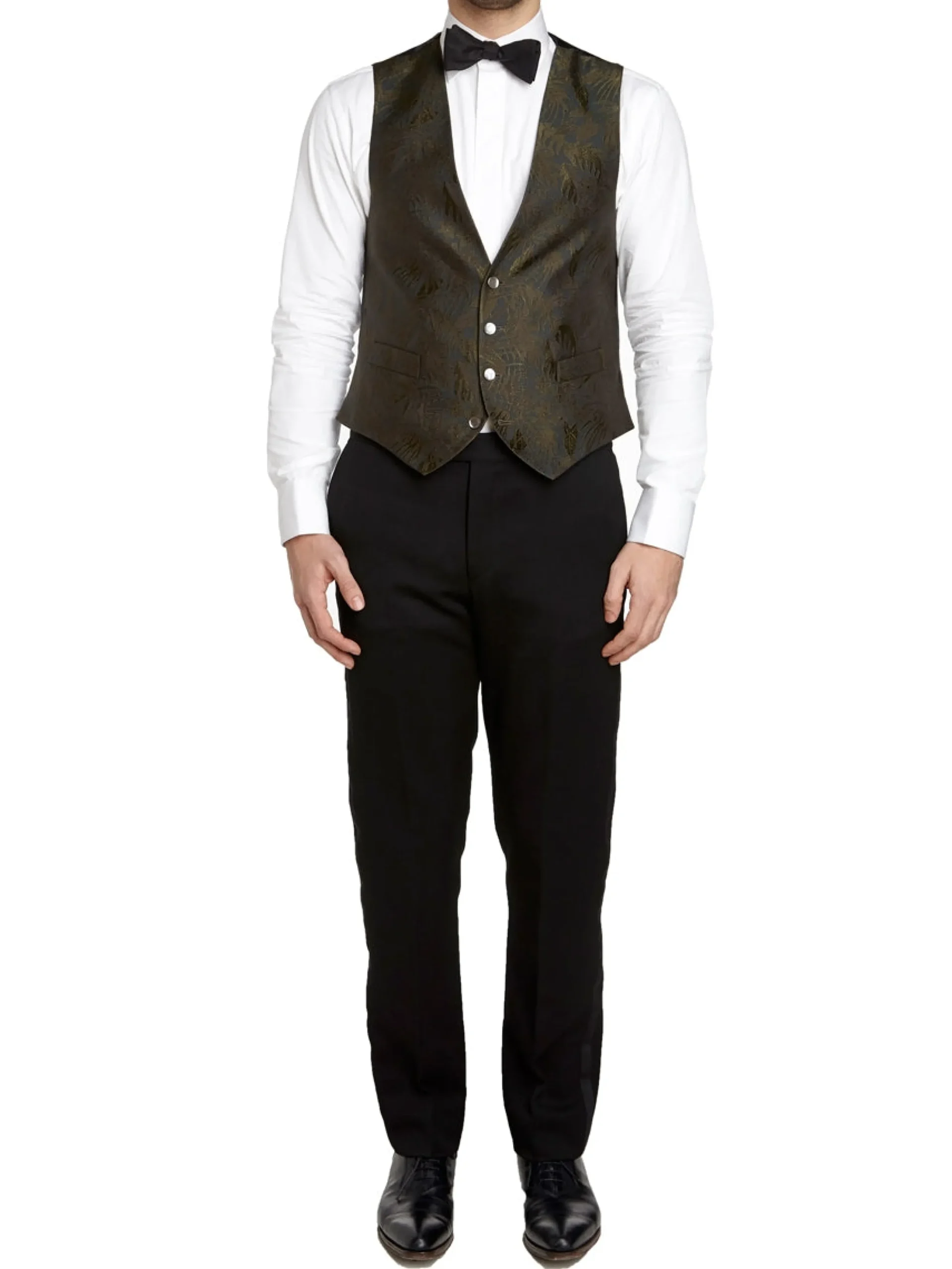 Favourbrook Olive Botanics Silk Single Breasted 4 Button Waistcoat- Waistcoats | Evening Waistcoats