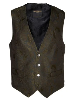 Favourbrook Olive Botanics Silk Single Breasted 4 Button Waistcoat- Waistcoats | Evening Waistcoats