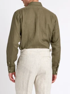 Favourbrook Olive Bridford Linen Cutaway Collar Shirt- Shirts