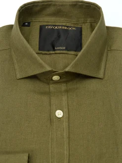 Favourbrook Olive Bridford Linen Cutaway Collar Shirt- Shirts