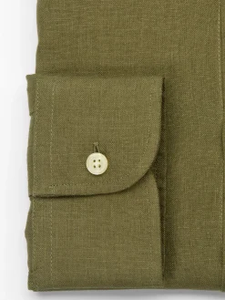 Favourbrook Olive Bridford Linen Cutaway Collar Shirt- Shirts