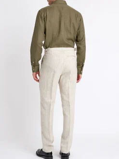 Favourbrook Olive Bridford Linen Cutaway Collar Shirt- Shirts