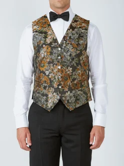 Favourbrook Olive Chatsworth Single Breasted 6 Button Waistcoat- Waistcoats | Evening Waistcoats