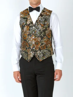 Favourbrook Olive Chatsworth Single Breasted 6 Button Waistcoat- Waistcoats | Evening Waistcoats