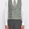 Favourbrook Olive Gabardine Wool Double Breasted 8 Button Shawl Lapel Waistcoat- Groomswear | Waistcoats