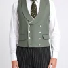 Favourbrook Olive Gabardine Wool Double Breasted 8 Button Shawl Lapel Piped Waistcoat- Waistcoats | Shawl Lapel Waistcoats