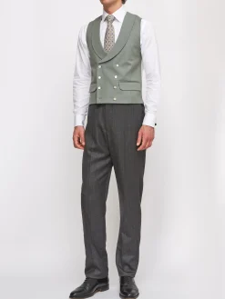 Favourbrook Olive Gabardine Wool Double Breasted 8 Button Shawl Lapel Waistcoat- Groomswear | Waistcoats