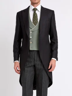 Favourbrook Olive Gabardine Wool Double Breasted 8 Button Shawl Lapel Piped Waistcoat- Waistcoats | Shawl Lapel Waistcoats