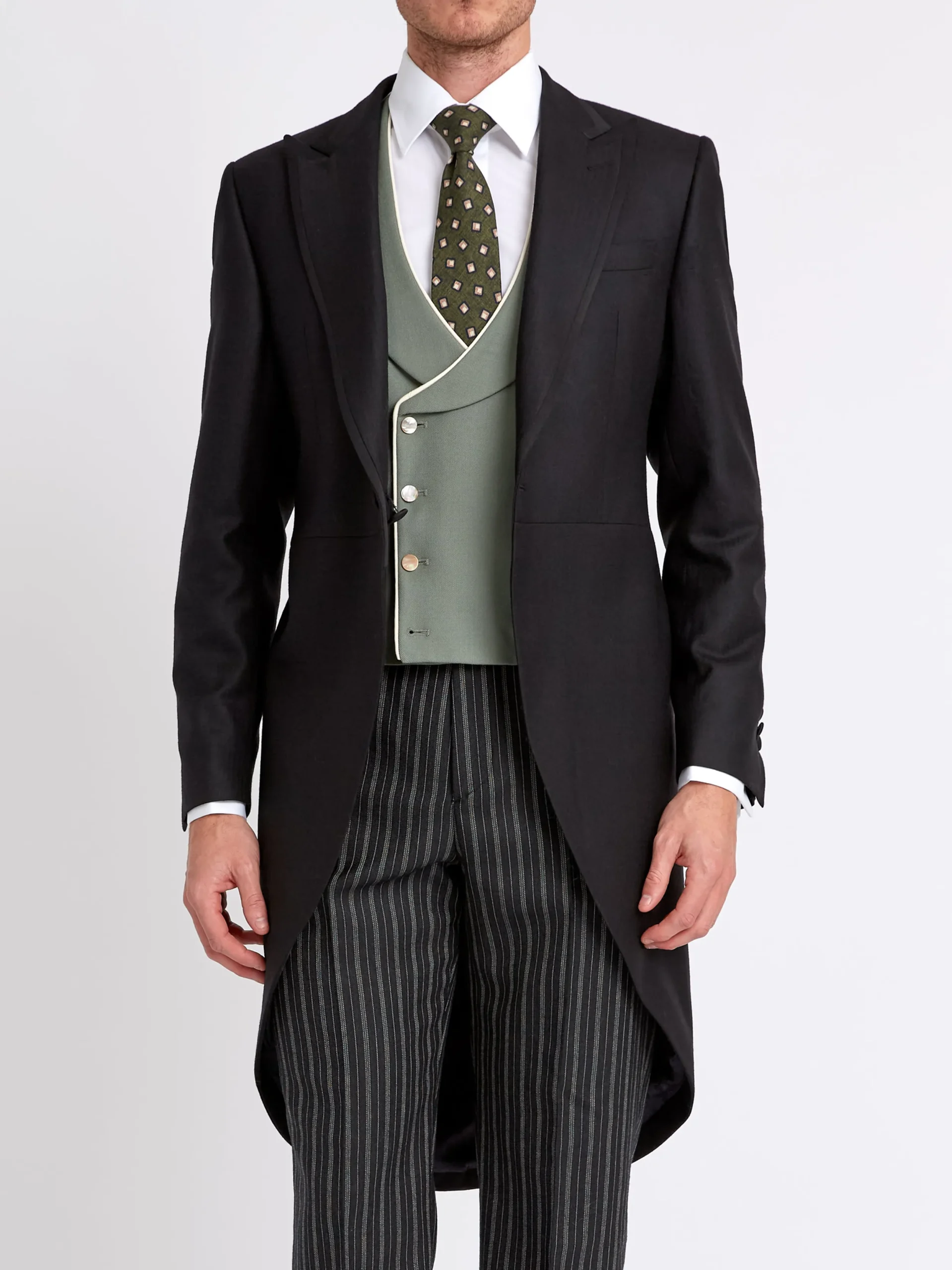 Favourbrook Olive Gabardine Wool Double Breasted 8 Button Shawl Lapel Piped Waistcoat- Waistcoats | Shawl Lapel Waistcoats