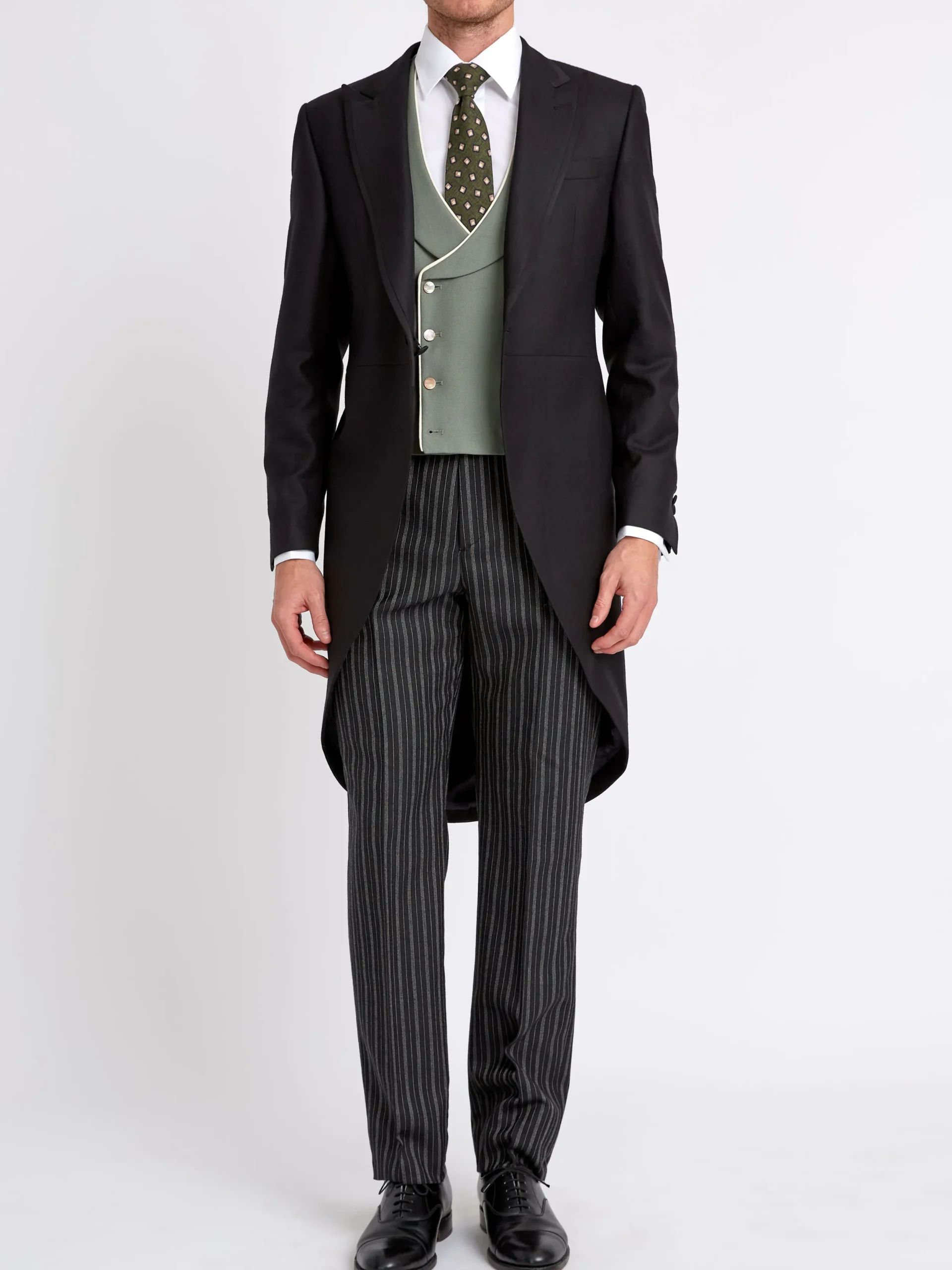 Favourbrook Olive Gabardine Wool Double Breasted 8 Button Shawl Lapel Piped Waistcoat- Waistcoats | Shawl Lapel Waistcoats