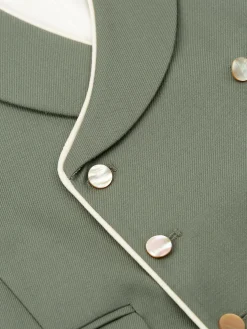 Favourbrook Olive Gabardine Wool Double Breasted 8 Button Shawl Lapel Piped Waistcoat- Waistcoats | Shawl Lapel Waistcoats