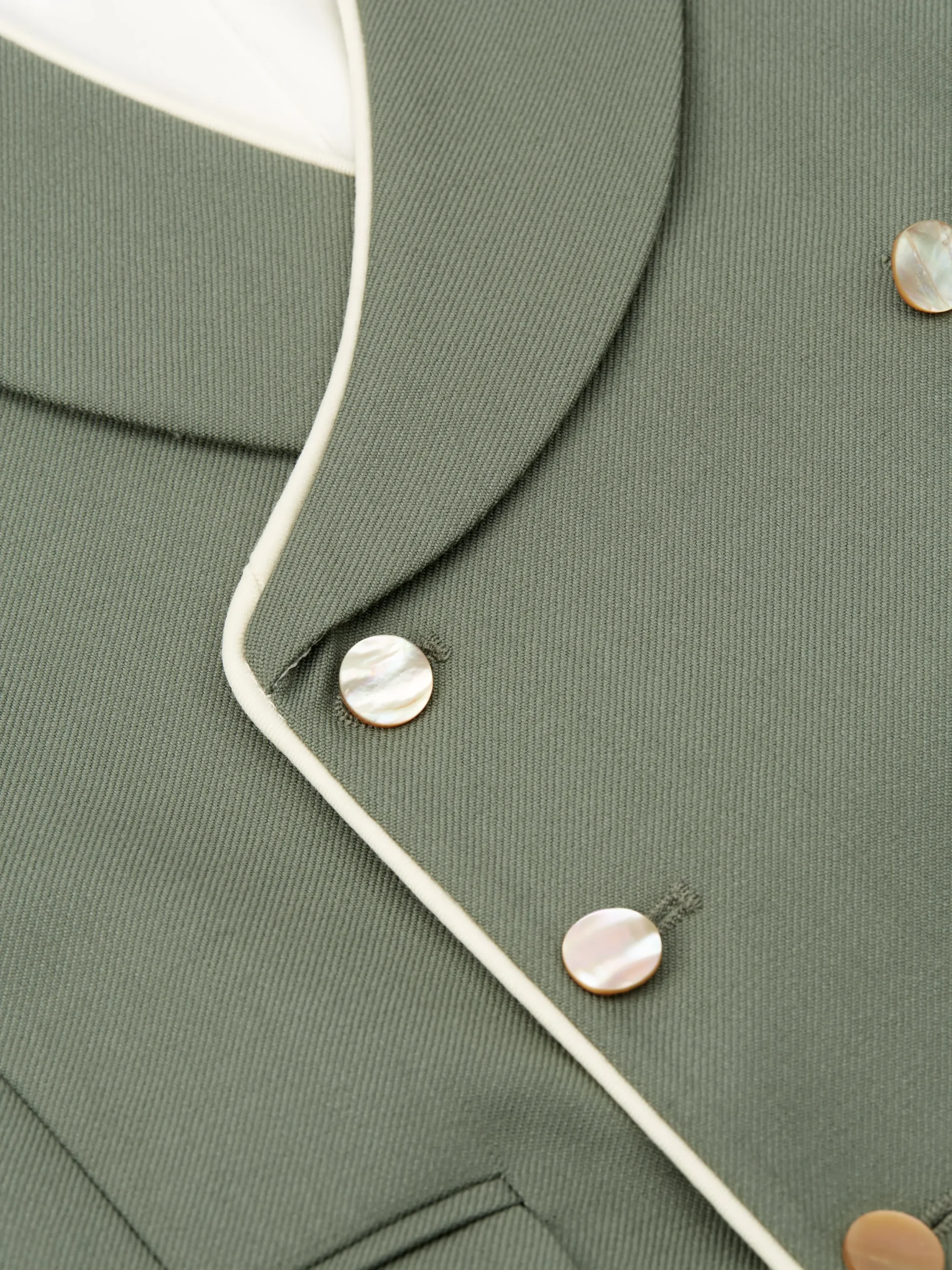 Favourbrook Olive Gabardine Wool Double Breasted 8 Button Shawl Lapel Piped Waistcoat- Waistcoats | Shawl Lapel Waistcoats