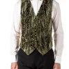 Favourbrook Olive Lurex Berries Velvet Single Breasted 6 Button Waistcoat- Waistcoats | Evening Waistcoats
